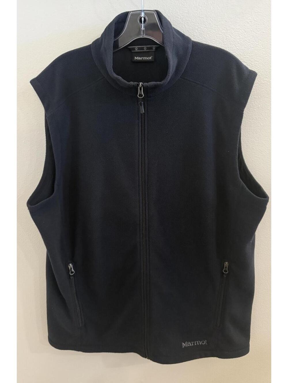 Marmot Fleece Vest Men's XLarge Black Full Zip Zip Pockets Outdoor Hiking Logo.